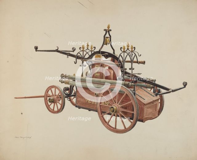 Hand Powered Fire Pump, c. 1938. Creator: Hans Mangelsdorf.