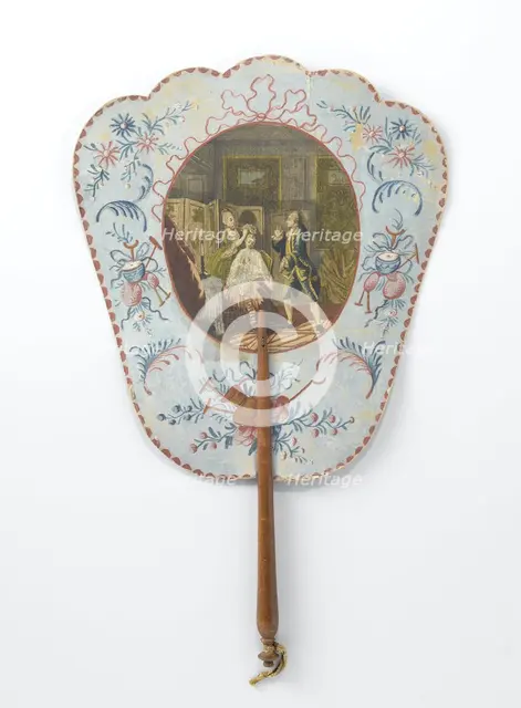 Hand screen depicting Dorval visiting his beloved, c.1769-c.1781. Creators: Anon, Marie Therese Martinet.