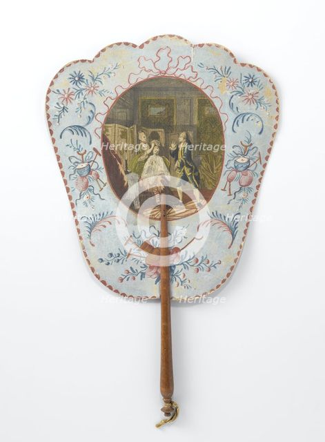 Hand screen depicting Dorval visiting his beloved, c.1769-c.1781. Creators: Anon, Marie Therese Martinet.