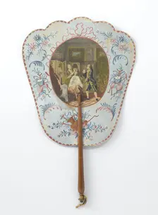 Hand screen depicting Dorval visiting his beloved, c.1769-c.1781. Creators: Anon, Marie Therese Martinet