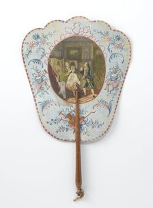 Hand screen depicting Dorval visiting his beloved, c.1769-c.1781. Creators: Anon, Marie Therese Martinet