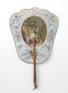 Hand screen depicting Dorval visiting his beloved, c.1769-c.1781. Creators: Anon, Marie Therese Martinet