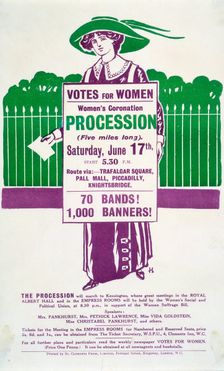 Handbill advertising the Women's Coronation Procession on Saturday 17 June, 1911. Creator: Unknown