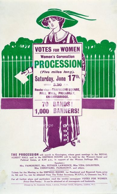 Handbill advertising the Women's Coronation Procession on Saturday 17 June, 1911.  Creator: Unknown.