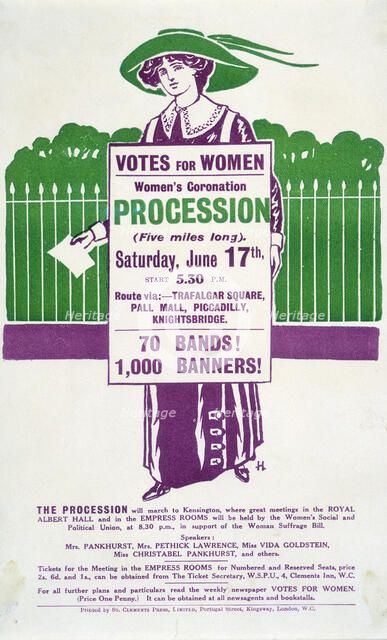 Handbill advertising the Women's Coronation Procession on Saturday 17 June, 1911. Artist: Unknown