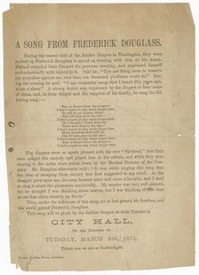 Handbill for a performance by the Fisk Jubilee Singers, 1875. Creator: Unknown