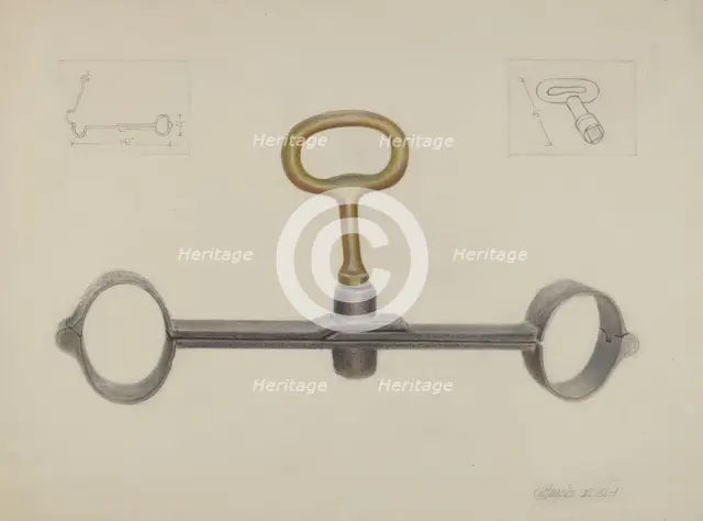 Handcuffs with One Key, c. 1936. Creator: Cornelius Frazier.