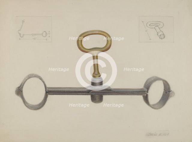 Handcuffs with One Key, c. 1936. Creator: Cornelius Frazier.