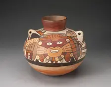 Handeled Jar Depicting Costumed Ritual Performer with Weapons, 180 B.C./A.D. 500. Creator: Unknown