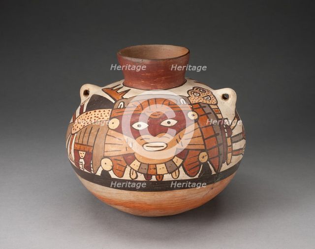 Handeled Jar Depicting Costumed Ritual Performer with Weapons, 180 B.C./A.D. 500. Creator: Unknown.