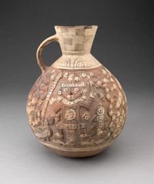 Handeled Jar with Painted Relief Depicting Figure with Animals, 1000/1476. Creator: Unknown