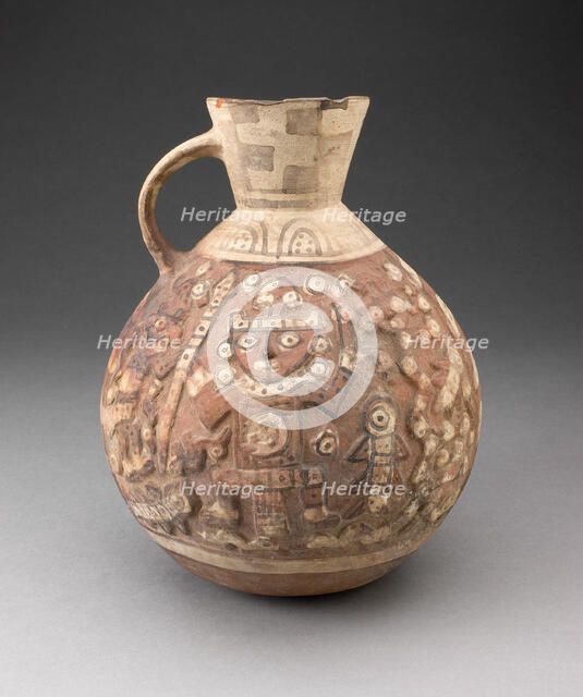 Handeled Jar with Painted Relief Depicting Figure with Animals, 1000/1476. Creator: Unknown.
