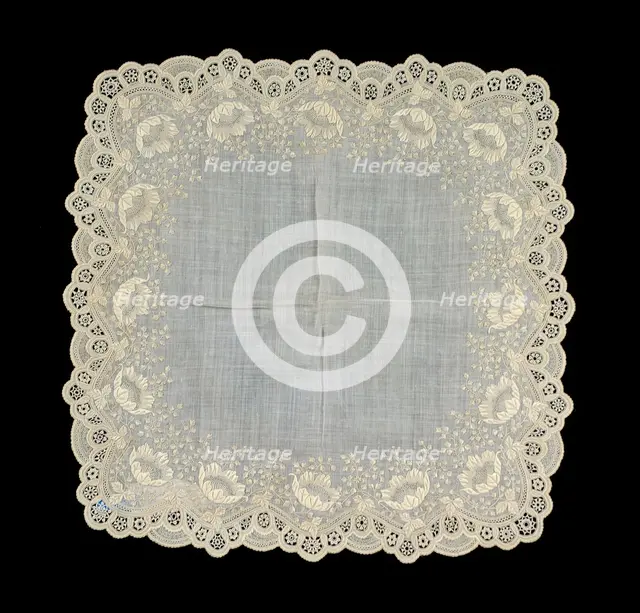 Handkerchief, Belgian, 1850-75. Creator: Unknown.