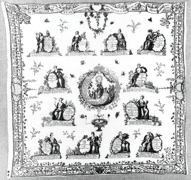 Handkerchief, England, 1780/90. Creator: Unknown.
