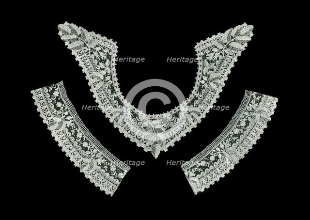 Handkerchief, Fragment of a Border, Collar, Two Cuffs, Belgium, 1880/90s. Creator: Unknown.
