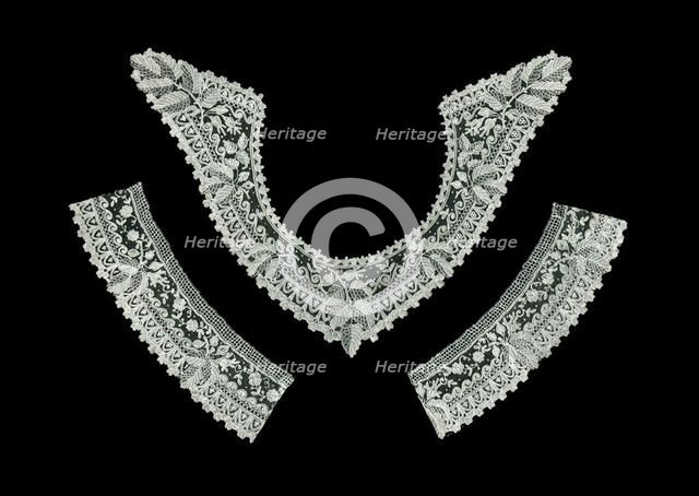 Handkerchief, Fragment of a Border, Collar, Two Cuffs, Belgium, 1880/90s. Creator: Unknown.