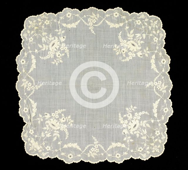Handkerchief, French, 1850-70. Creator: Unknown.