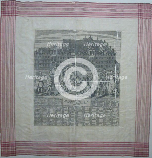 Handkerchief (The Oxford Almanack For the Year of Our Lord MDCCXXXV), England, c. 1735. Creator: George Vertue.