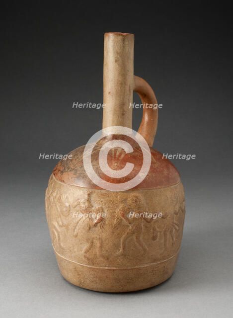 Handle Spout Jug with Relief Depicting Skeletal Musicians Dancing, 100 B.C./A.D. 500. Creator: Unknown.