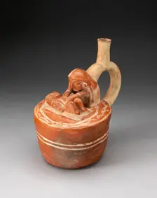 Handle Spout Vessel with Healer or Midwife Touching a Reclining Figure, 100 B.C./A.D. 500. Creator: Unknown