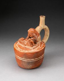 Handle Spout Vessel with Healer or Midwife Touching a Reclining Figure, 100 B.C./A.D. 500. Creator: Unknown