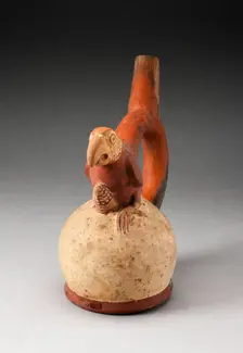 Handle Spout Vessel with Parrot Grasping Maize, 100 B.C./A.D. 500. Creator: Unknown