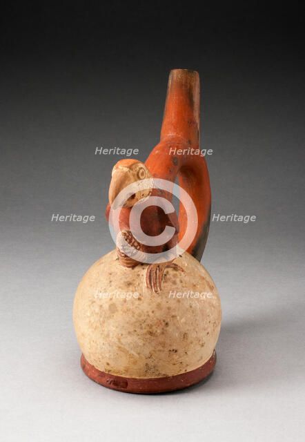 Handle Spout Vessel with Parrot Grasping Maize, 100 B.C./A.D. 500. Creator: Unknown.