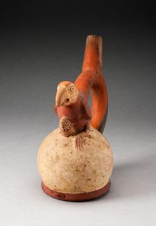 Handle Spout Vessel with Parrot Grasping Maize, 100 B.C./A.D. 500. Creator: Unknown