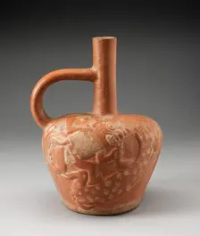 Handle Spout Vessel with Raised Deer Hunt Motifs, 100 B.C./A.D. 500. Creator: Unknown