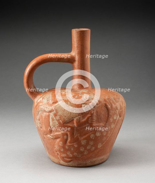 Handle Spout Vessel with Raised Deer Hunt Motifs, 100 B.C./A.D. 500. Creator: Unknown.