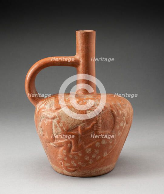 Handle Spout Vessel with Raised Deer Hunt Motifs, 100 B.C./A.D. 500. Creator: Unknown.