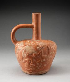 Handle Spout Vessel with Raised Deer Hunt Motifs, 100 B.C./A.D. 500. Creator: Unknown