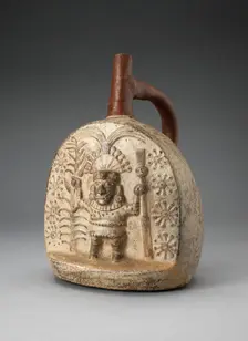Handle Spout Vessel with Relief Depicting a Standing Figure, Holding Farming Tools, 100 B.C./A.D. 50 Creator: Unknown