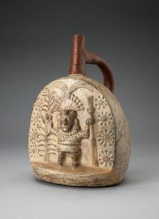 Handle Spout Vessel with Relief Depicting a Standing Figure, Holding Farming Tools, 100 B.C./A.D. 50 Creator: Unknown