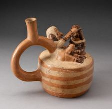 Handle Spout Vessel Depicting Masturbation Scene, 100 B.C./A.D. 500. Creator: Unknown