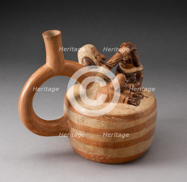 Handle Spout Vessel Depicting Masturbation Scene, 100 B.C./A.D. 500. Creator: Unknown.