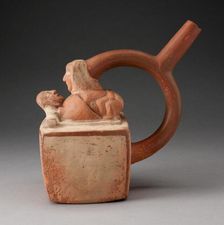 Handle Spout Vessel Depicting Two Lovers, 100 B.C./A.D. 500. Creator: Unknown