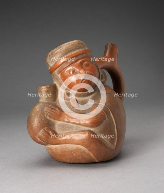 Handle Spout Vessel in the Form of a Monkey Holding a Jar, 100 B.C./A.D. 500. Creator: Unknown.
