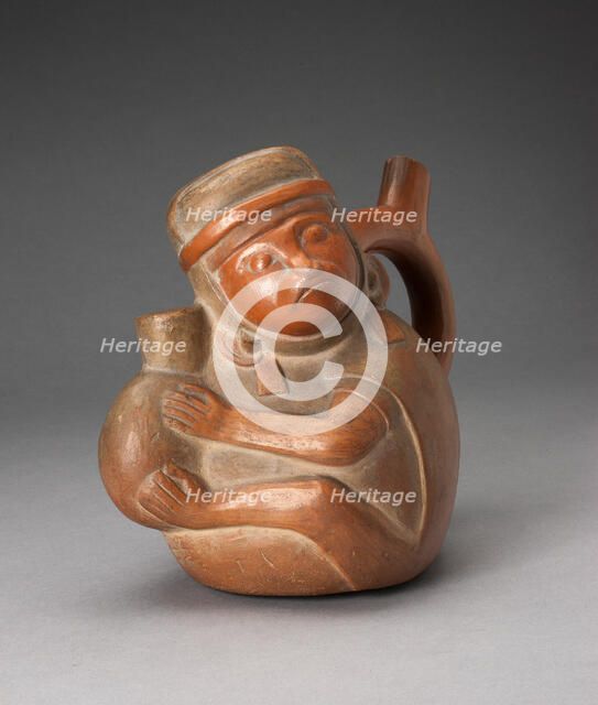 Handle Spout Vessel in the Form of a Monkey Holding a Jar, 100 B.C./A.D. 500. Creator: Unknown.