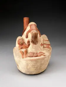 Handle Spout Vessel in the Form of a Mountain with Deceased Human Figures and..., 100 B.C./A.D. 500. Creator: Unknown