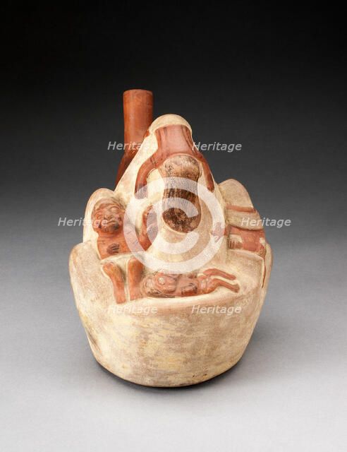 Handle Spout Vessel in the Form of a Mountain with Deceased Human Figures and..., 100 B.C./A.D. 500. Creator: Unknown.