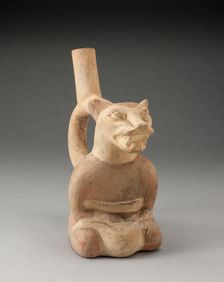 Handle Spout Vessel in the Form of a Cat Man, 100 B.C./A.D. 500. Creator: Unknown