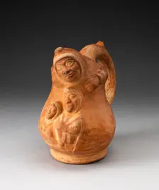 Handle Spout Vessel in the Form of a Composite Scene Depicting Three Figures, 100 B.C./A.D. 500. Creator: Unknown