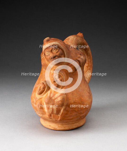 Handle Spout Vessel in the Form of a Composite Scene Depicting Three Figures, 100 B.C./A.D. 500. Creator: Unknown.