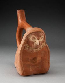 Handle Spout Vessel in the Form of a Seated Anthropomorphic Bird Wearing a Shawl, 100 BC/AD 500. Creator: Unknown