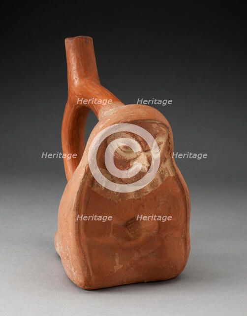 Handle Spout Vessel in the Form of a Seated Anthropomorphic Bird Wearing a Shawl, 100 BC/AD 500. Creator: Unknown.