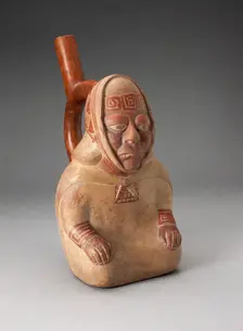 Handle Spout Vessel in the Form of a Seated Female Wearing Patterned Headkerchief, 100 BC/AD 500. Creator: Unknown