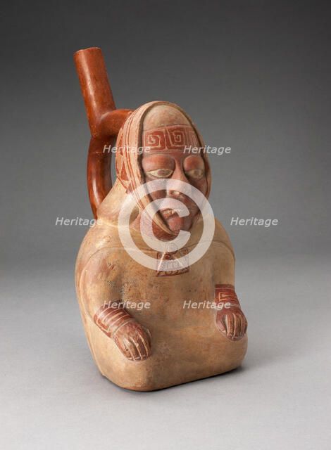 Handle Spout Vessel in the Form of a Seated Female Wearing Patterned Headkerchief, 100 BC/AD 500. Creator: Unknown.