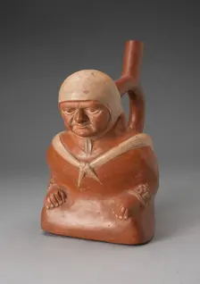 Handle Spout Vessel in the Form of a Seated Figure Wearing Tied Shawl, 100 B.C./A.D. 500. Creator: Unknown