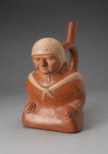 Handle Spout Vessel in the Form of a Seated Figure Wearing Tied Shawl, 100 B.C./A.D. 500. Creator: Unknown